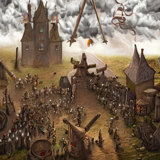 Image similar to a crowd of medieval people with Pitchforks and torches standing on clouds, higly detailed, ambient lighting, mystic, rpg artwork