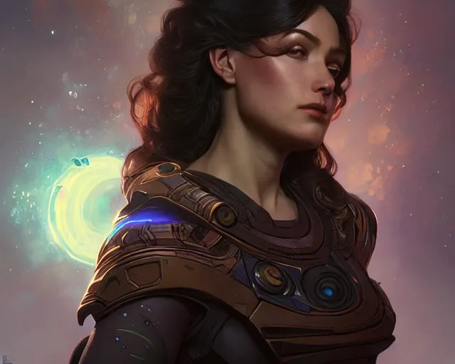 Image similar to scifi woman, deep focus, d & d, fantasy, intricate, elegant, highly detailed, digital painting, artstation, concept art, matte, sharp focus, illustration, hearthstone, photorealism, soft volumetric lights, art by moebius and artgerm and greg rutkowski and alphonse mucha