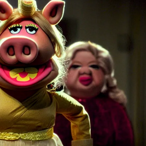 Image similar to Miss Piggy as the Bride in Kill Bill, holding sword, photo, ultra detailed, 4k