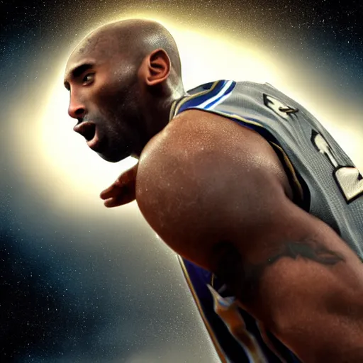 Image similar to kobe bryant kissing a giant turtle in heaven, hyper realistic, cinematic, side view, digital art, amazing detail, artstatiom, cgsociety, epic art