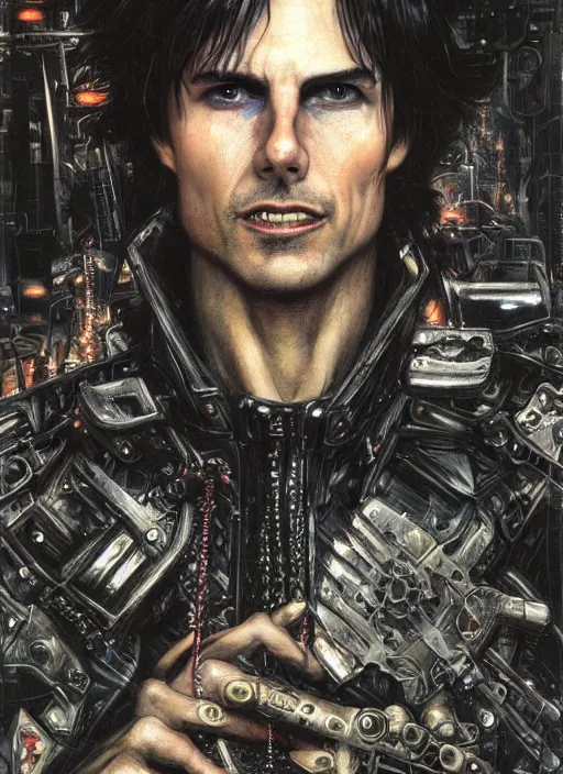 Image similar to portrait of gothic Tom Cruise, cyberpunk, Warhammer, highly detailed, artstation, illustration, art by Gustav Klimt and Range Murata and Katsuya Terada