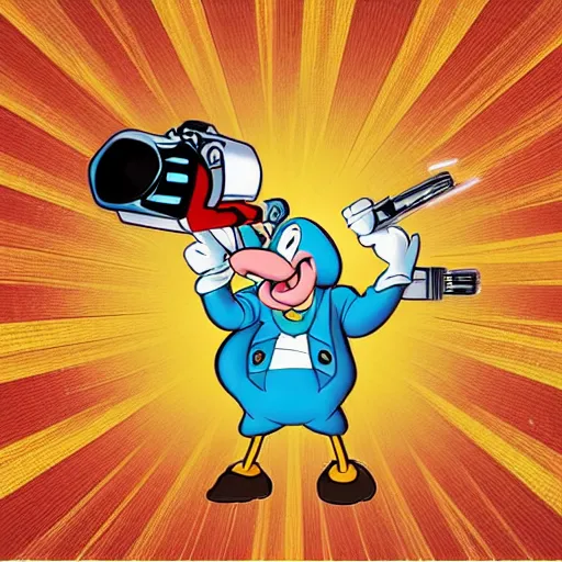 Image similar to “portrait of a cartoon animal, Disney style, pointing a laser gun at the camera”