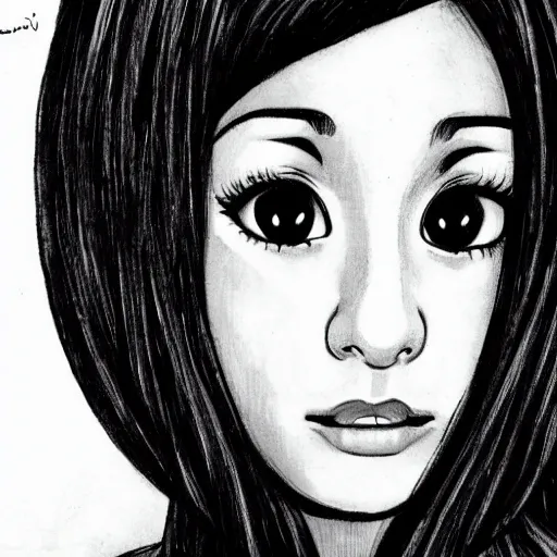 Prompt: ariana grande drawn by junji ito