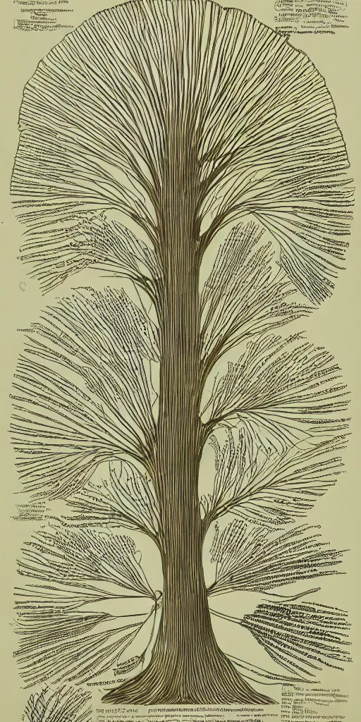 Image similar to detailed infographic by abbott fuller graves of a giant beautiful diatom tree