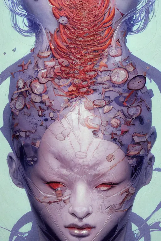 Image similar to prompt : figurative unique features beautiful subconscious, symmetrical face, portrait soft light painted by james jean and katsuhiro otomo and erik jones, inspired by akira anime, smooth face feature, intricate oil painting, high detail illustration, sharp high detail, manga and anime 1 9 9 9