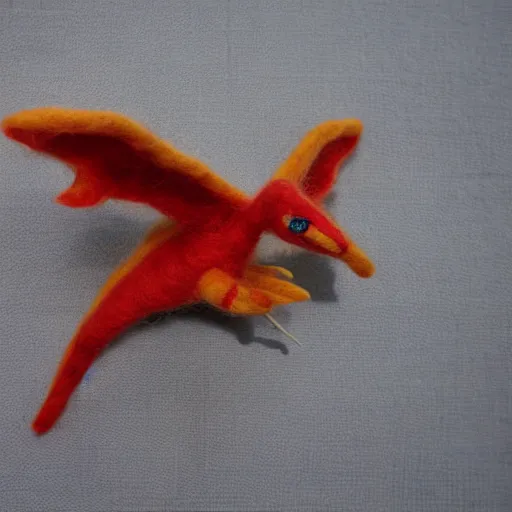 Image similar to a needle felted pterodactyl, needle felting art.