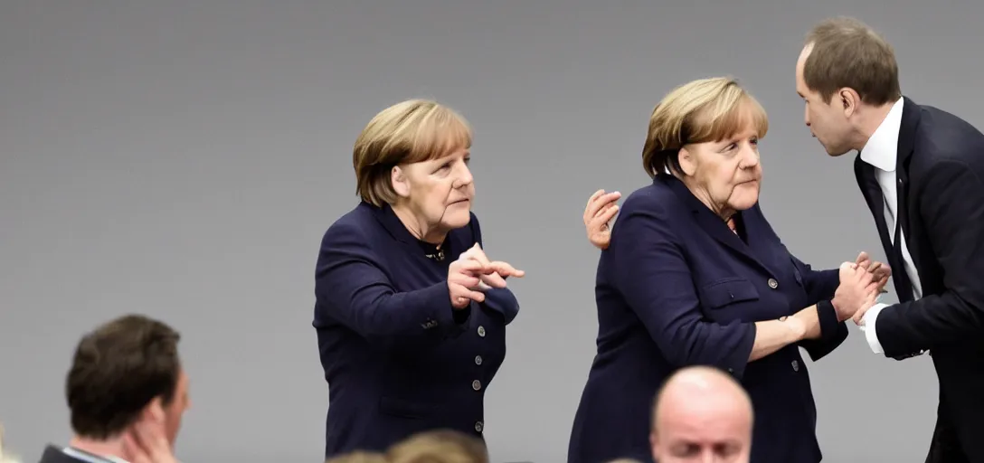 Prompt: fight between voldemord and angela merkel