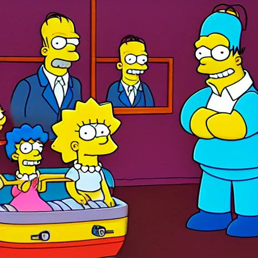 Prompt: the simpsons family riding a limo famous hollywood