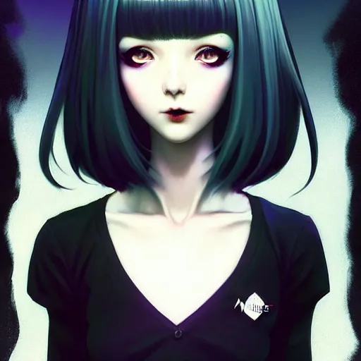 Prompt: a beautiful slim shy goth girl hates you, art by ilya kuvshinov and lois van baarle and ross tran and range murata and artgerm and andy warhol, norman rockwell, digital art, highly detailed, profile picture, intricate, sharp focus, mystical trending on artstation hq, deviantart, pinterest, unreal engine 5, 4 k uhd image