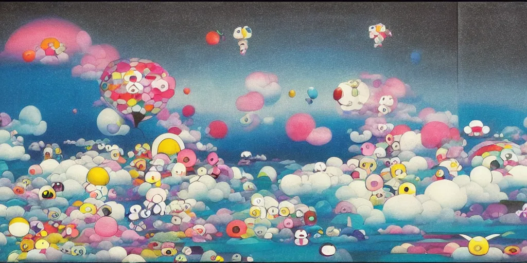 Image similar to !dream The Hole in the Sky spilling darkness down upon The Mountain painting by Chiho Aoshima, Takashi Murakami, Yoshitomo Nara, Huang Yuxing and Aya Takano , Superflat art movement, chibi, soft pastel colors, very ethereal, soft glow, black box by Max Ernst The Scarlet Black Box, a rare and early work of Marth Rothko, omnious, sad, surrealism, chiaroscuro painting, gradient, Wayne Thiebaud