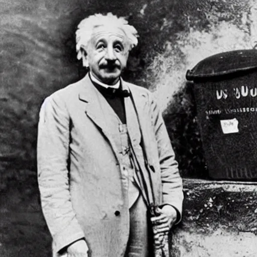 Prompt: albert einstein as a garbage man colorised