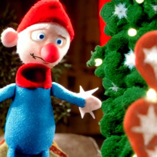 Image similar to Eminem on the island of misfit toys in the Rudolph the red nosed reindeer movie, claymation