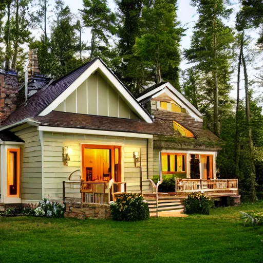 Image similar to a beautiful concept cottage designed for cozy, curves!!, natural contour aesthetics!!, energy efficiency and maximizing plants and greenery, golden light, high resolution, professional