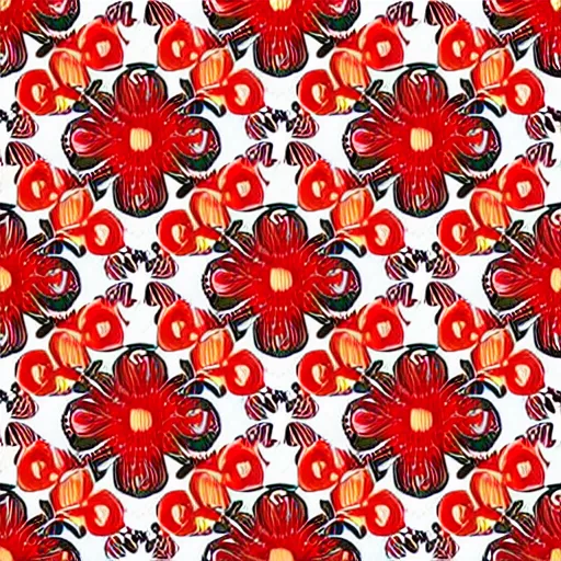 Prompt: vintage seamless wallpaper pattern. floral, colourful, print, design, red background, seamless, tileable, ornament.