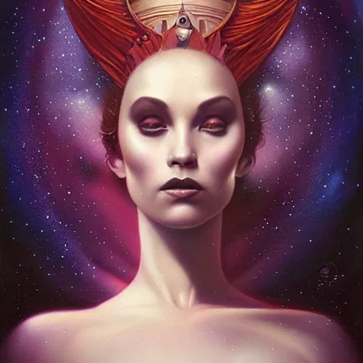 Image similar to a beautiful portrait of a cosmic goddess by Jim Burns and Tom Bagshaw