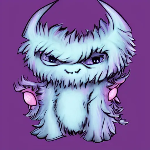 Image similar to purple fluffy cute chibi monster, digital art, very adorable