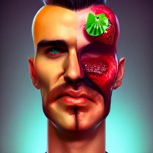 Image similar to a man's face is fused into fruit, artstation, cgsociety, concept art, illustration, 8 k