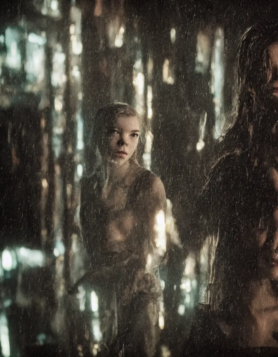 Image similar to anya taylor joy as a hologram from bladerunner, photography, highly detailed