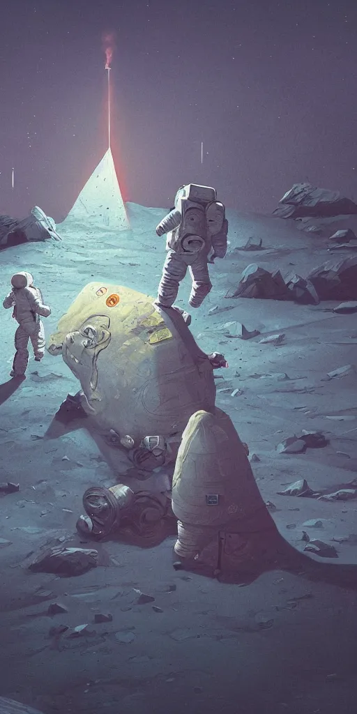 Image similar to a beautiful artwork illustration, astronauts discover a monolith on the moon, by rutkowski and stalenhag, featured on artstation