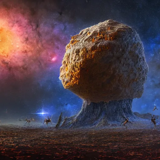 Prompt: A highly detailed Digital art of a meteorite containing an ant colony hive, by Jessica Rossier and Wayne Barlowe Anato Finnstark 8k geology space hubble star nebula