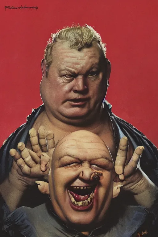 Image similar to dynamic upper body portrait of ray winstone as a toad hybrid and dressed as baron harkonnen, by norman rockwell and boris vallejo