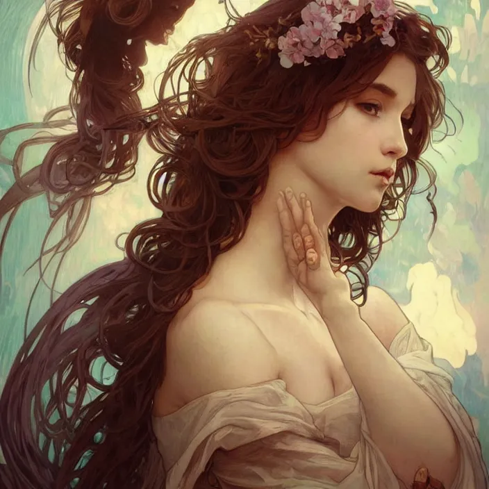 Image similar to a portrait of a beautiful! angel by ross tran!!! and alphonse mucha and greg rutkowski! and gustav dore! and artgerm!, in style of digital art illustration. symmetry. highly detailed face. fantasy, smooth, hyper detailed, sharp focus, soft light. trending on artstation. 4 k