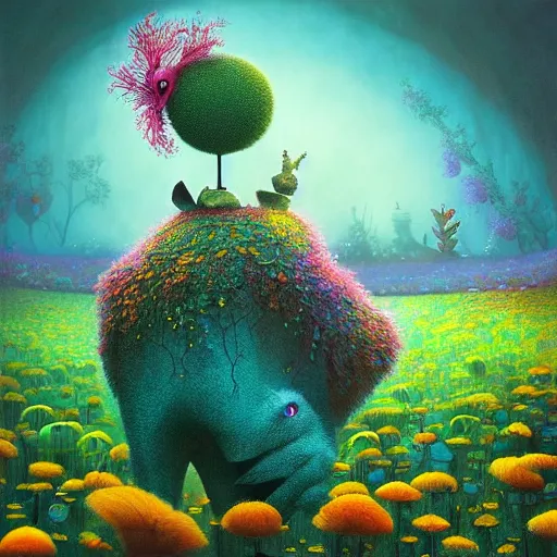 Image similar to pixar, surreal hybrid animals, nostalgia for a fairytale, magic realism, flowerpunk, mysterious vivid colors by andy kehoe and amanda clarke en un mundo de Gediminas Pranckevicius