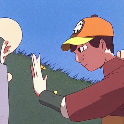 Image similar to Hitler as a Pokemon in a Studio Ghibli film, 35 mm still, anime, realistic