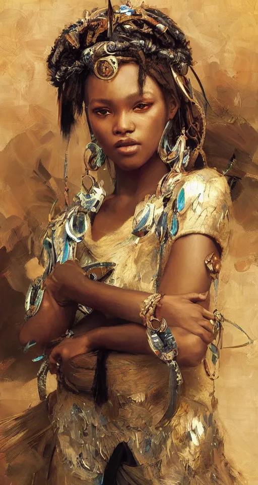 Image similar to a beautiful Zulu princess by Edgar Maxence and Ross Tran