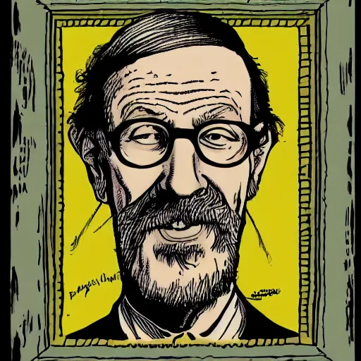 Image similar to a illustration portrait of Robert Crumb drawn by Robert Crumb