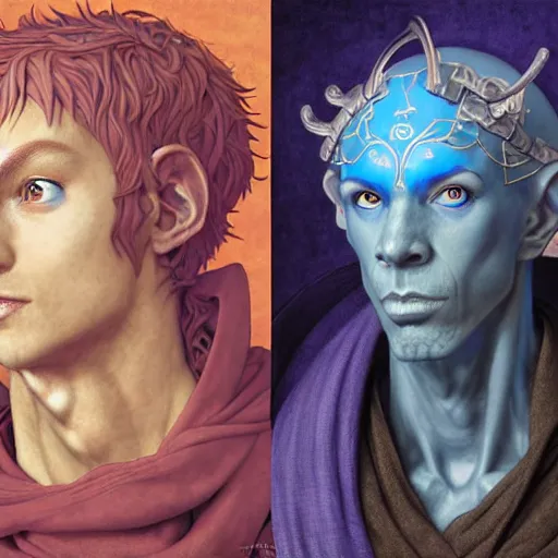 Prompt: half length portrait of a medieval fantasy sorcerer, a male anthropomorphic nerdy blue dragon with electrcity magic, fantasy, d & d, high details, art by ( ( ( kuvshinov ilya ) ) ) and wayne barlowe and gustav klimt and artgerm and wlop and william - adolphe bouguereau