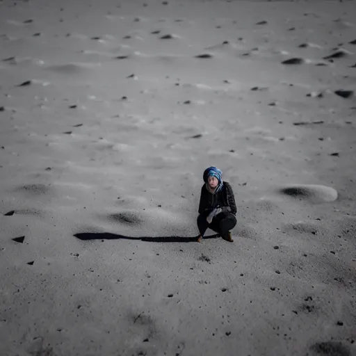 Image similar to an slav squatting on the surface of the moon, 🌕, canon eos r 3, f / 1. 4, iso 2 0 0, 1 / 1 6 0 s, 8 k, raw, unedited, symmetrical balance, wide angle