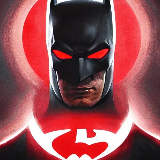 Image similar to portrait of Batman with a black and red batsuit, intricate, headshot, highly detailed, digital painting, artstation, concept art, sharp focus, cinematic lighting, illustration, art by artgerm and greg rutkowski, alphonse mucha, cgsociety