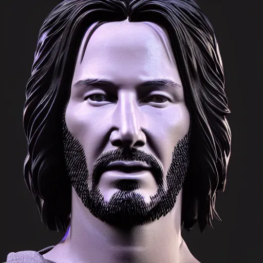 Image similar to highly detailed render of 3d keanu reeves statue, Unreal engine 4k in the style of Beeple, artstation art