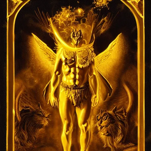 Image similar to The Golden Beast, he of Beguiling Light, Mephistopheles, the Golden Heaven, the sole friend of Mercury