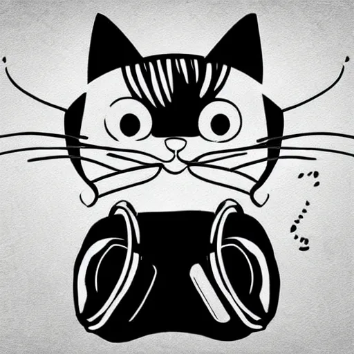 Image similar to cute cat wearing headphones simple digital art