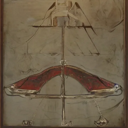 Image similar to early byzantine pentekonter ship, primitive, chi - rho flag, single rowing deck