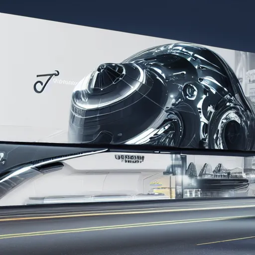 Image similar to sci-fi wall structure logotype and car on the coronation of napoleon painting and digital billboard in the middle, unreal engine 5, keyshot, octane, artstation trending, ultra high detail, ultra realistic, cinematic, 8k, 16k, in style of zaha hadid, in plastic, dark, tilt shift,