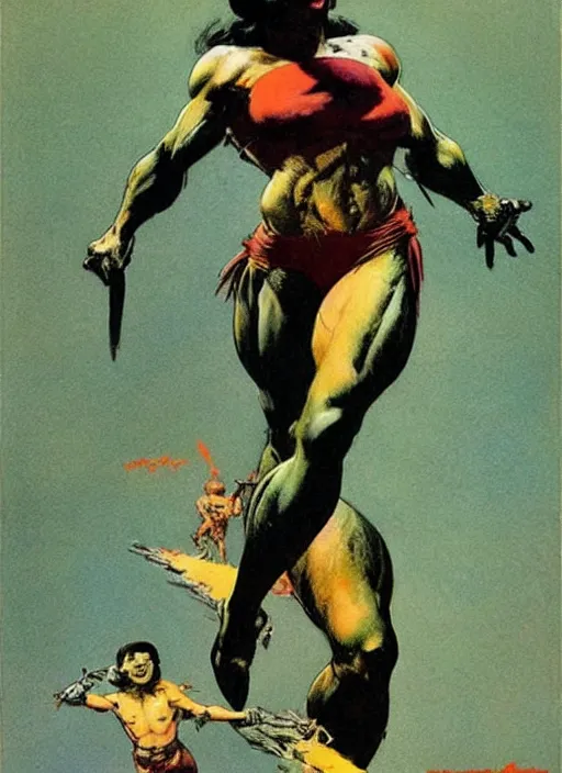 Prompt: teke teke, strong line, vibrant color, beautiful! coherent! by frank frazetta, high contrast