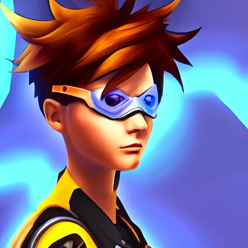 Prompt: digital painterly artwork of tracer from the game overwatch