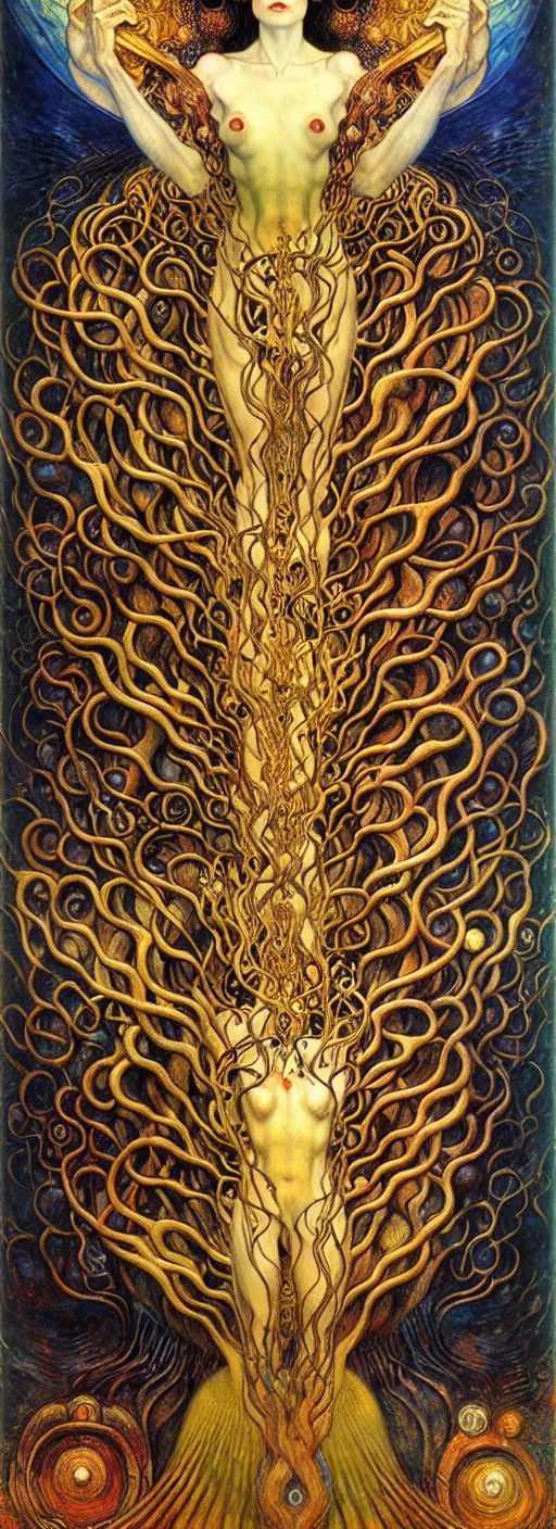 Image similar to Divine Chaos Engine by Karol Bak, Jean Delville, William Blake, Gustav Klimt, and Vincent Van Gogh, symbolist, visionary