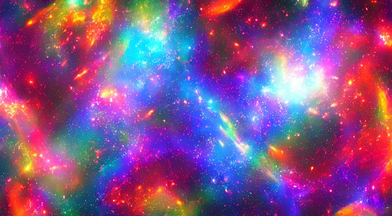 Image similar to a colorful explosion of triangles in space, high detail, digital art