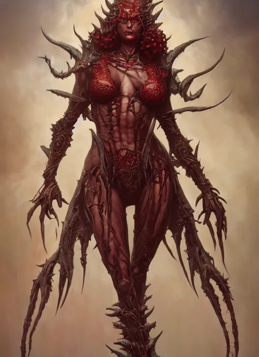 Image similar to a detailed full body portrait of the queen of blades, diablo 4 lilith, sideshow figurines, by tom bagshaw, dorian cleavenger, greg rutkowski, wlop, astri lohne, zdzisław beksinski trending on artstation