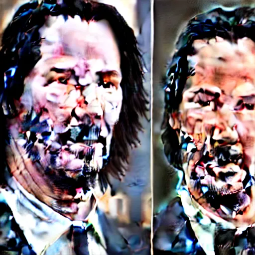 Prompt: several keanu reeves standing next to each other in a row, highly detailed, extremely high quality, hd, 4 k, 8 k, professional photographer, 4 0 mp, lifelike, top - rated, award winning, realistic, detailed lighting, detailed shadows, sharp, no blur, edited, corrected, trending