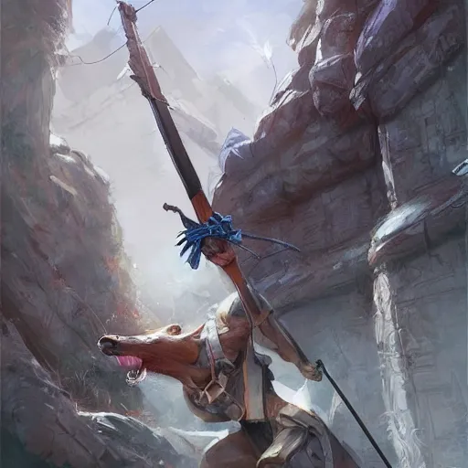 Image similar to rat with a crossbow by Stanley Artgerm Lau, WLOP, Rossdraws, James Jean, Andrei Riabovitchev, Marc Simonetti, tranding on artstation