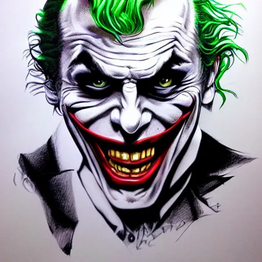 Image similar to the joker airbrush drawing, in the style of greg rutowski, hyper detailed