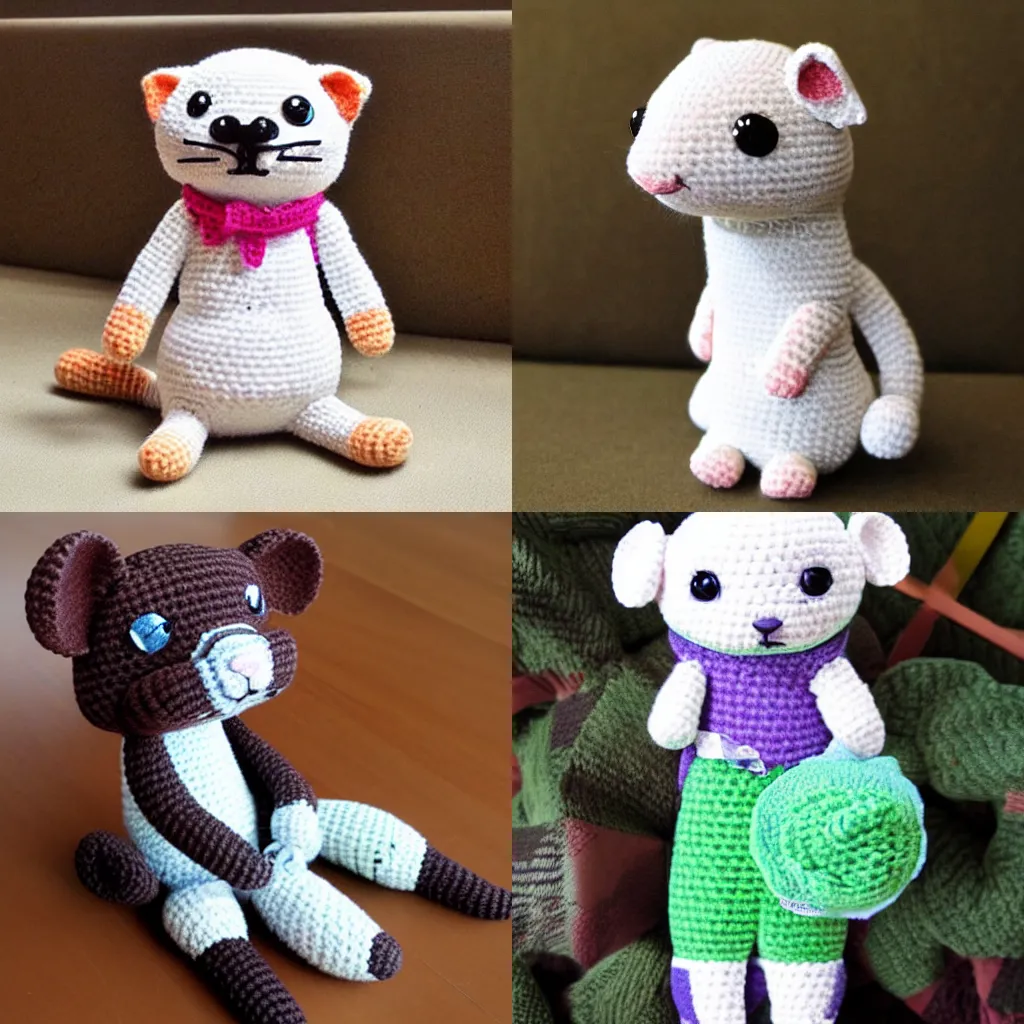 Prompt: an adorable ferret crochet plushie