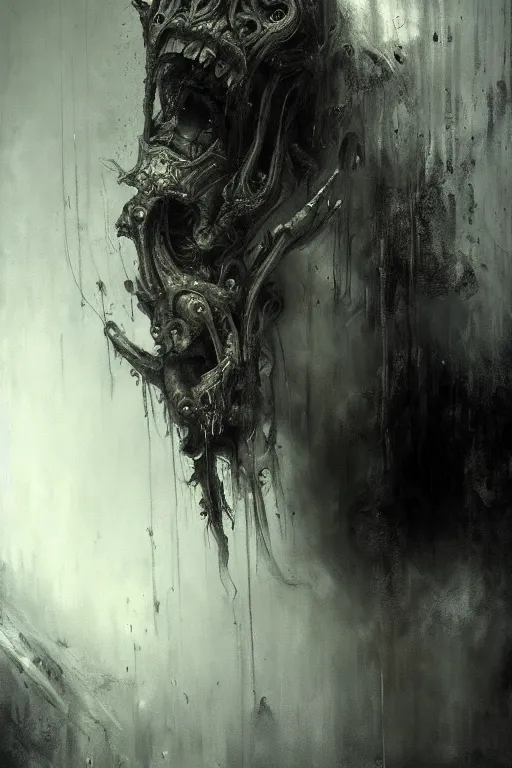 Prompt: a portrait of a screaming soul, inner demons, giger, detailed, organic, darkart, dark, intricate detail, epic, atmospheric dramatic lighting, mist, grey, expressive, by jeremy mann