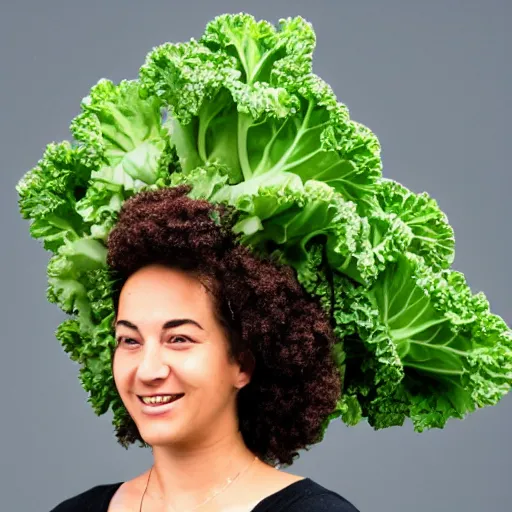 Image similar to lucy kale as a head of kale