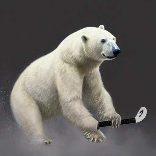 Image similar to polar bear playing hockey, intricate, sharp focus, illustration, highly detailed, digital painting, concept art, matte, art by ruan jia and wlop and greg rutkowski, masterpiece